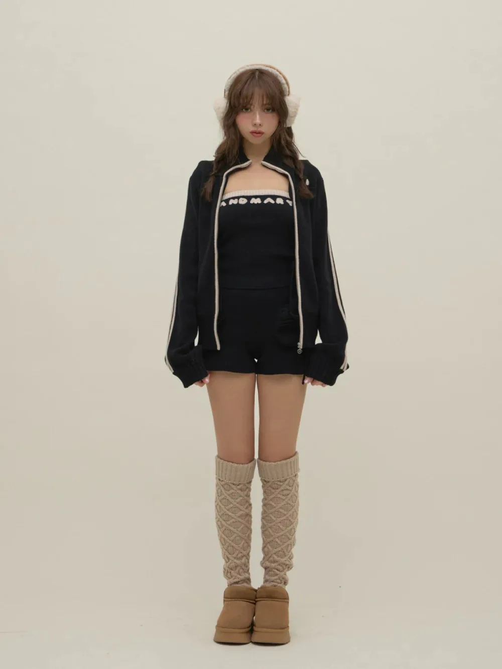 Japanese Spring Autumn 3-piece Set Sweet Striped Zipper Cardigan Tube Top High Waist Shorts Set Y2K Street Style Casual Wear - view 3