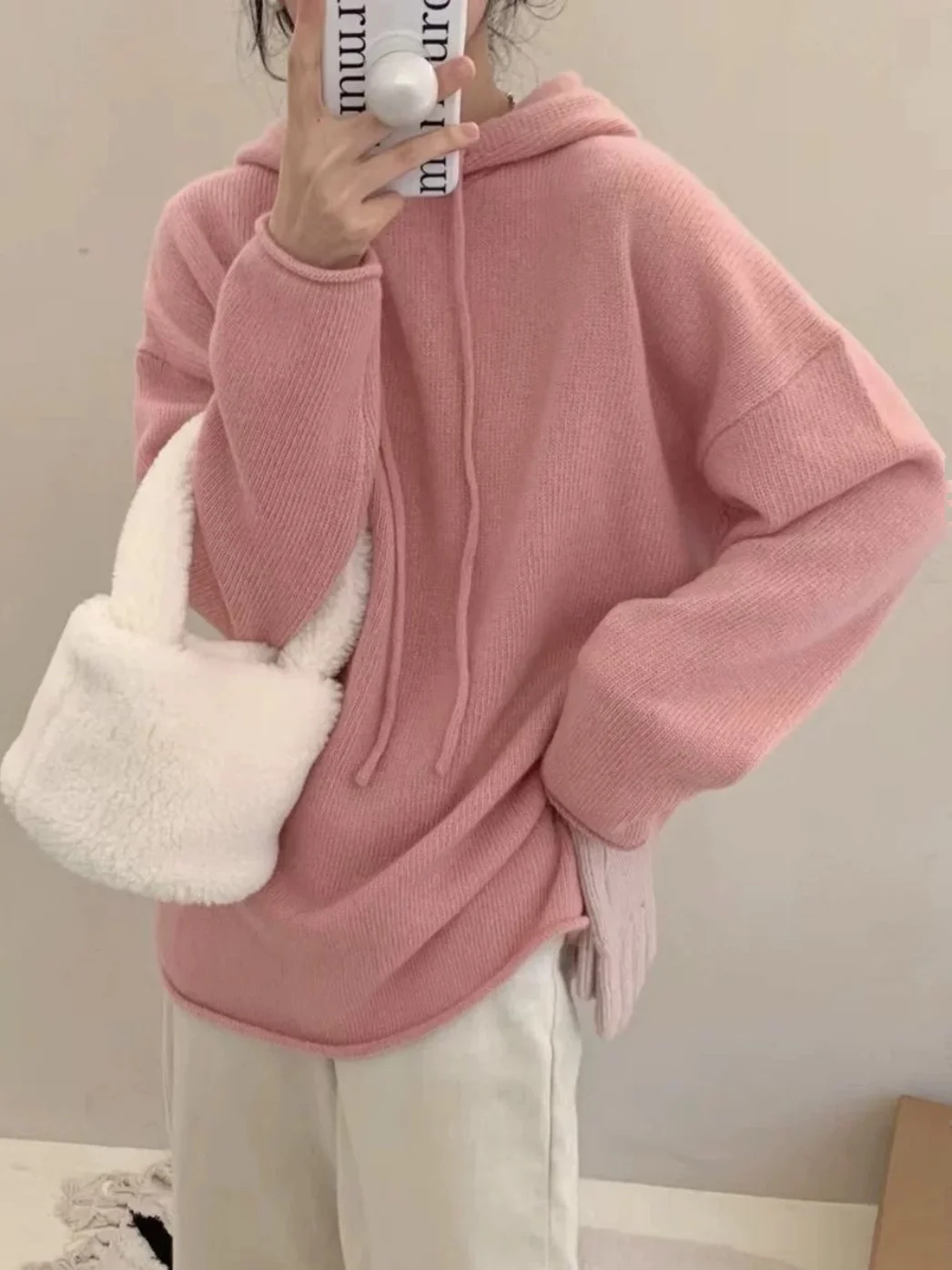 

Hooded cashmere sweater women's casual loose pullover solid color sweater new hooded sweater in autumn and winter