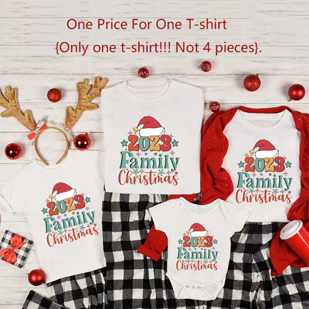 2023 Family Christmas Shirts Matching Adult Youth Xmas Party Tees Santa Celebration T-shirt Fam Christmastime Tee Holiday Outfit