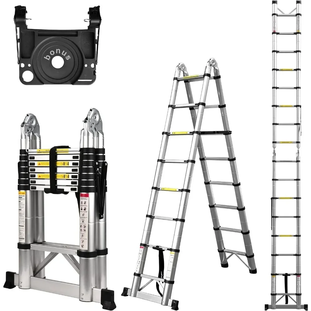 

Expansion ladder A frame,16.5-foot compact aluminum extension ladder,used for outdoor camping RVs,with stabilizer bar,330 pounds