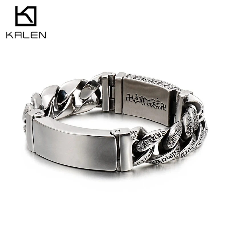 Kalen Punk-Schädel-Charm-Herrenarmbänder, 22 cm, 21,5 cm, Edelstahl, geheimnisvolles Symbol, Gliederkette, Armband, Boho Homme, Schmuck, Geschenk