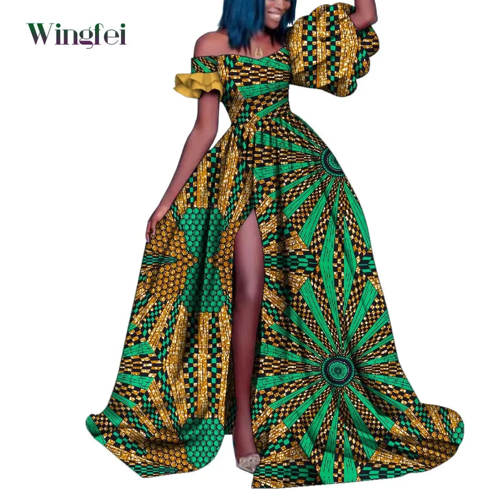 Ankara Fashion African Clothes for Women Print Maxi Long Dressss for Women Dashiki Party Wear Split Elegant Lady Dresses WY4984