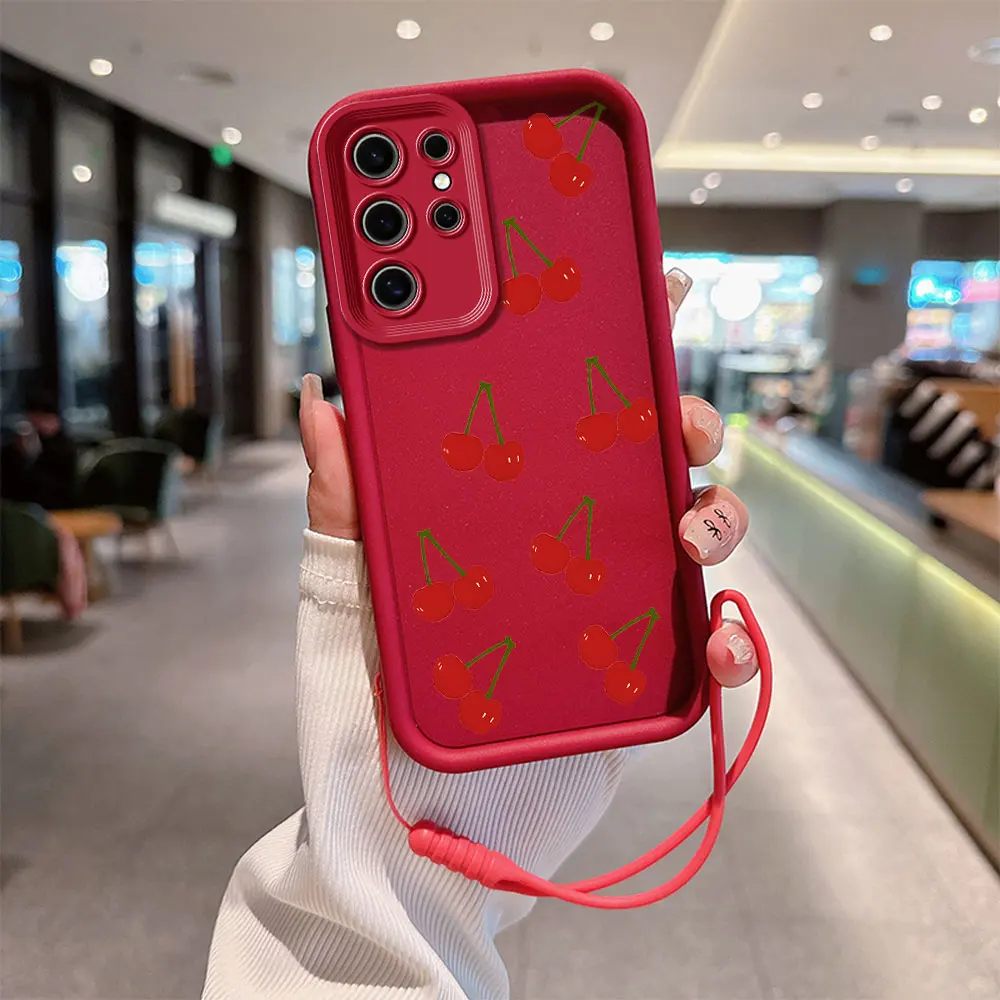 Fruit red cherry Phone Case For OPPO Reno 2 3 4 5 6 7 7Z 8 8T 10 Pro Plus 4G 5G Soft TPU Back Cover With Hand Strap