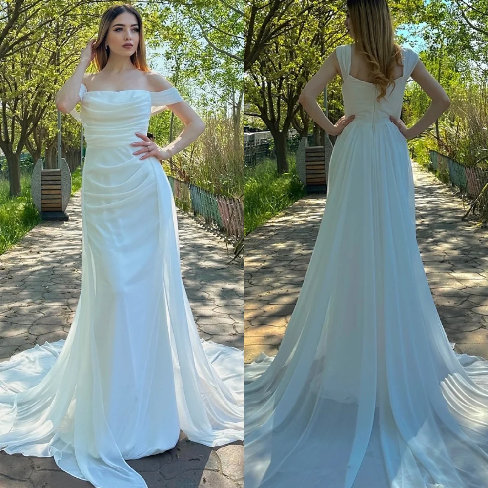 

Customized Exquisite White Satin Evening Dress Delicate Strapless Off the Shoulder Sleeveless Zipper Back Special Occasion Gowns