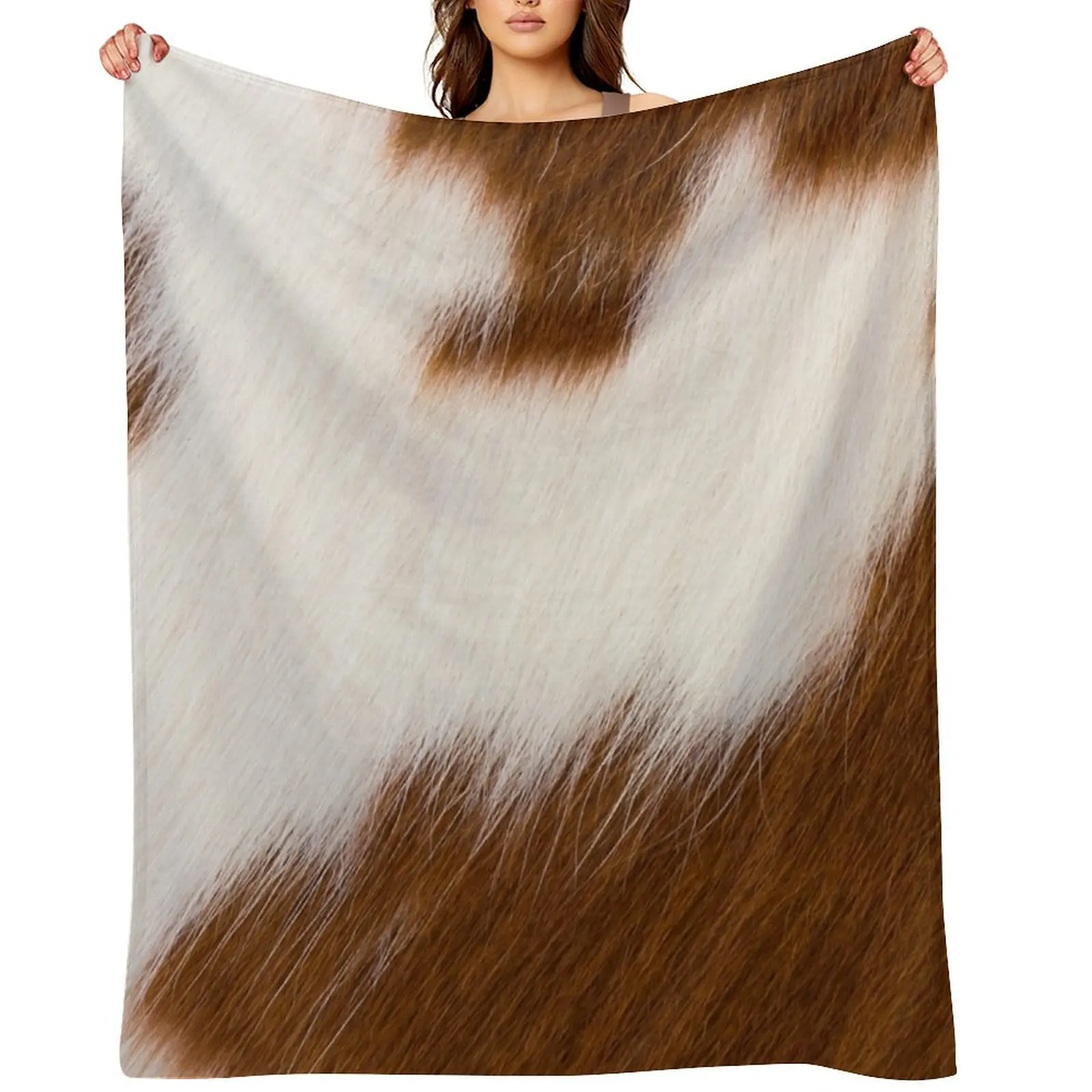 Brown and White Cowhide image Throw Blanket Heavy Decoratives Polar warm for winter Blankets