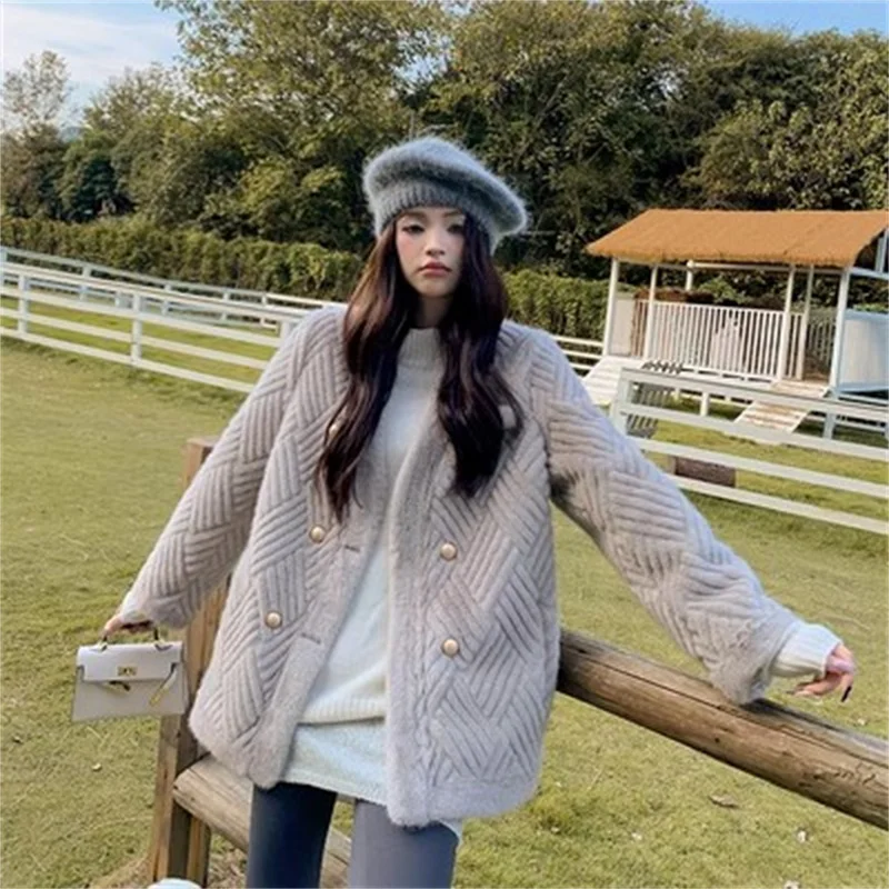 2024 Autumn/Winter Thickened Warm Imitation Fur Coat Long Double Breasted Imitation Mink Add Environmentally Friendly Fur Coats