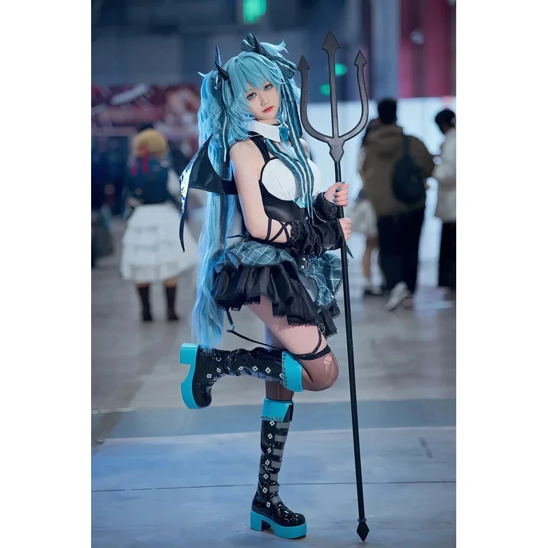 Qq273Anime Devil Hatsune disfraces Cosplay juego Demon Miku vestido peluca alas cuernos traje de cola trajes de fiesta de Carnaval mujeres Sexy Unif