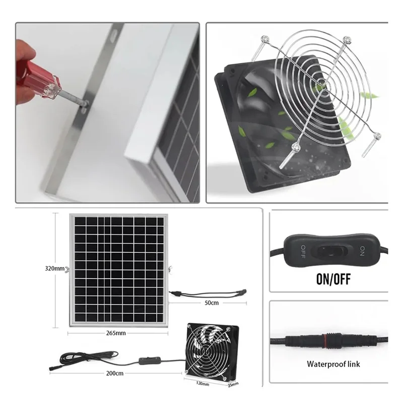 ABKS-Solar Powered Fan For Chicken Coops,Greenhouses 15W Solar Panel With 2 Waterproof Intake Or Exhaust Air Fans