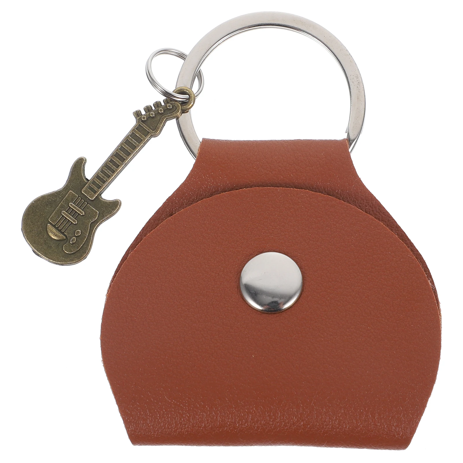 

Guitar Picks Portable Bag PU Metal Keychain Brown Compact Storage Organizer Case Plectrum Holder Capo Box