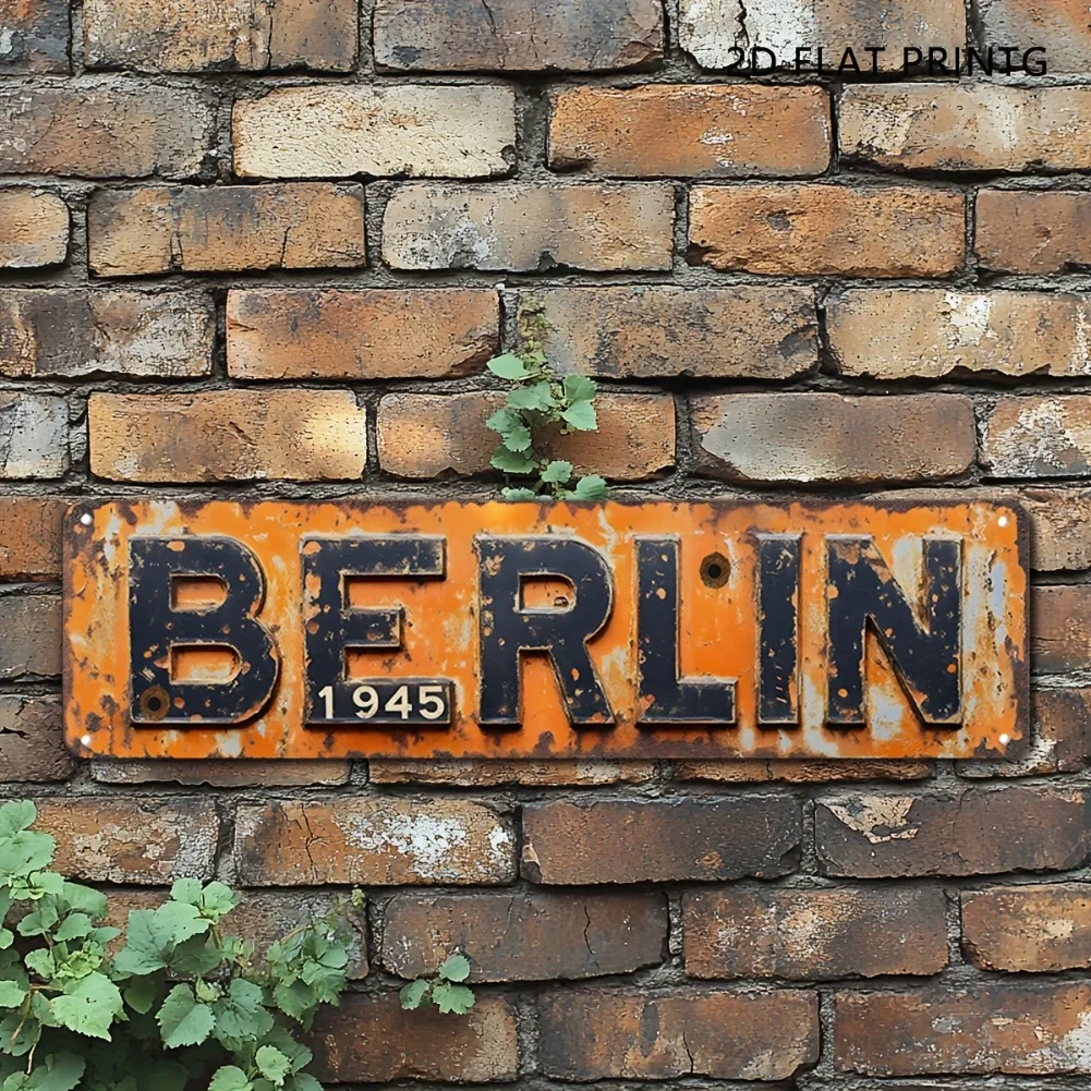 Letrero de Metal 2D plano de la Segunda Guerra Mundial Berlín 1945, arte de aluminio desgastado Vintage, regalo para fanáticos del hogar/cafetería/historia, 1 ud.