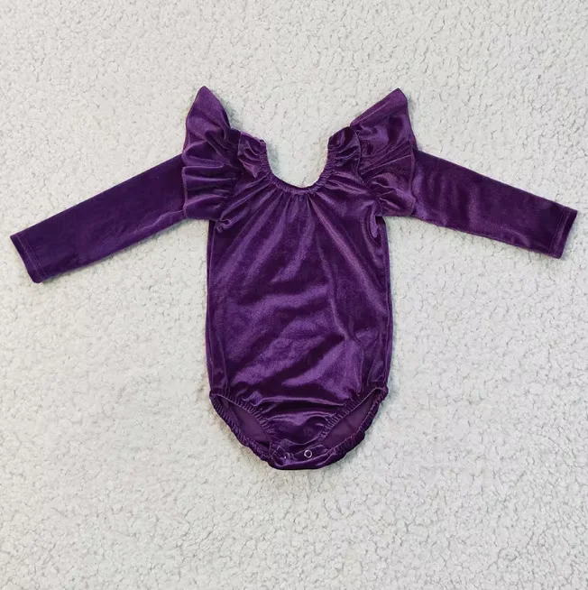 

bodysuits Fall Kids Clothing Baby Ruffle Velvet Bodysuit Toddler Girl One Piece Long Sleeve Velour Jumpsuit Ready to Ship