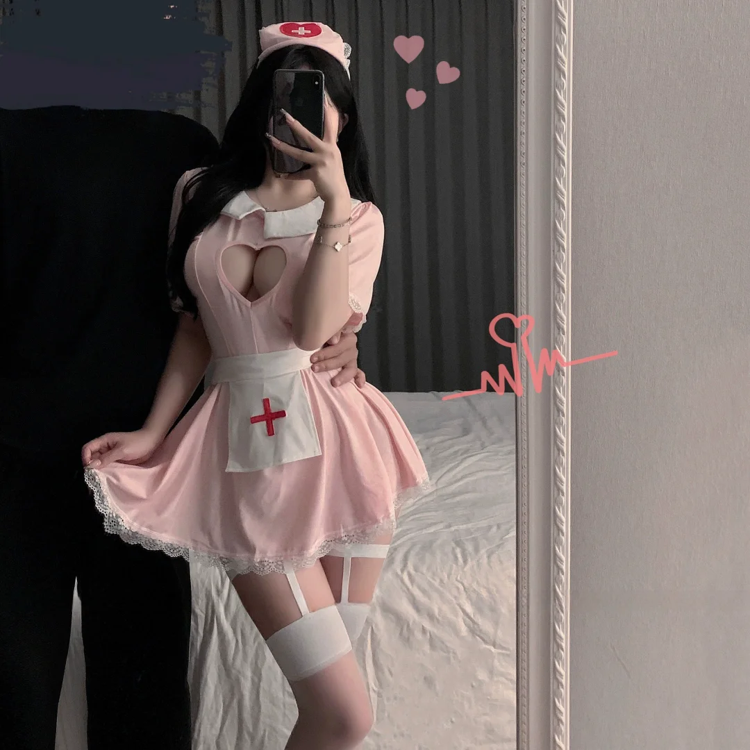 

Женский сексуальный пижамный комплект, розовая униформа медсестры, костюм для косплея, страстное нижнее белье без натяжения, одежда для сна, домашняя одежда