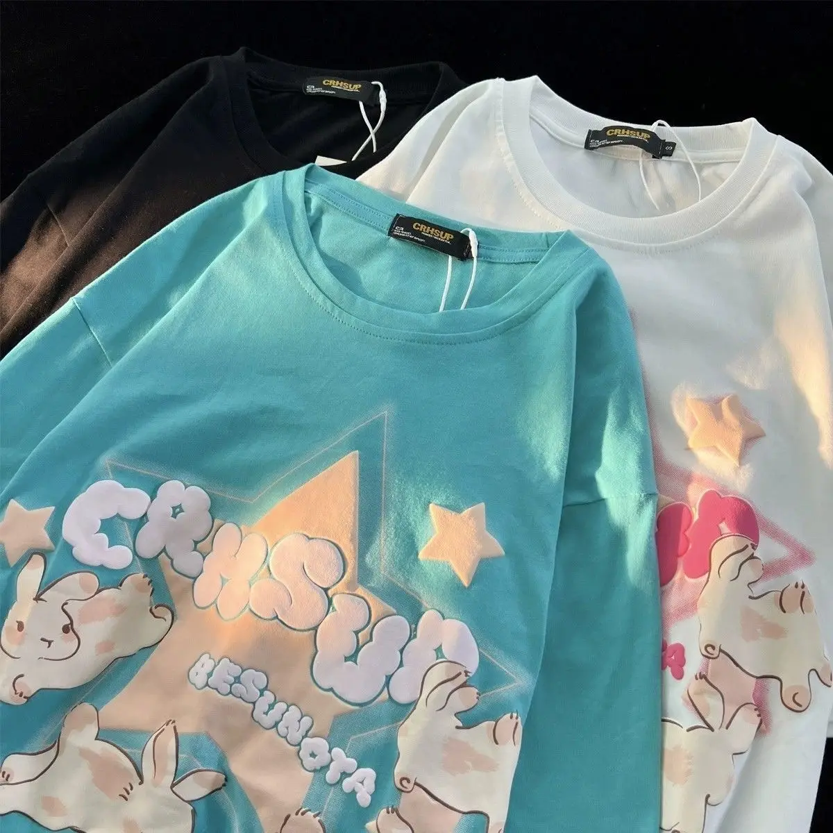 American Sweet Cool Cute Trendy Rabbit Print T Shirt For Women Sweet Casual All-Match Short Sleeve Tee 2024 Summer New Women'S