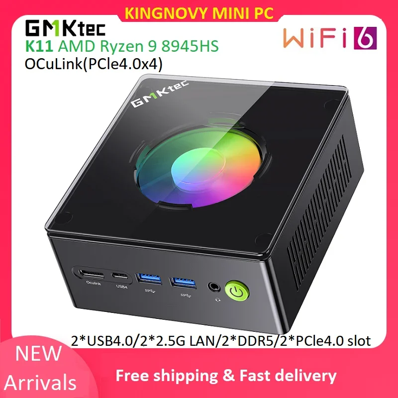 GMKtec K11 Mini PC Gamer Nucbox AMD Ryzen 9 8945HS OCuLink interfaz 2 * DDR5 2*2,5G LAN Windows11 escritorios RGB ordenador WiFi6