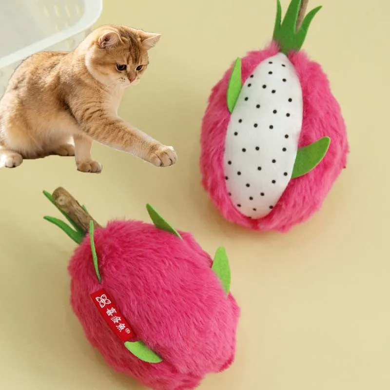 Katzen-Plüschspielzeug mit Katzenminze, Drachenfrucht-Zahnschleifspielzeug für Kätzchen, Interaktives Langlebiges Kauspielzeug für Katzen