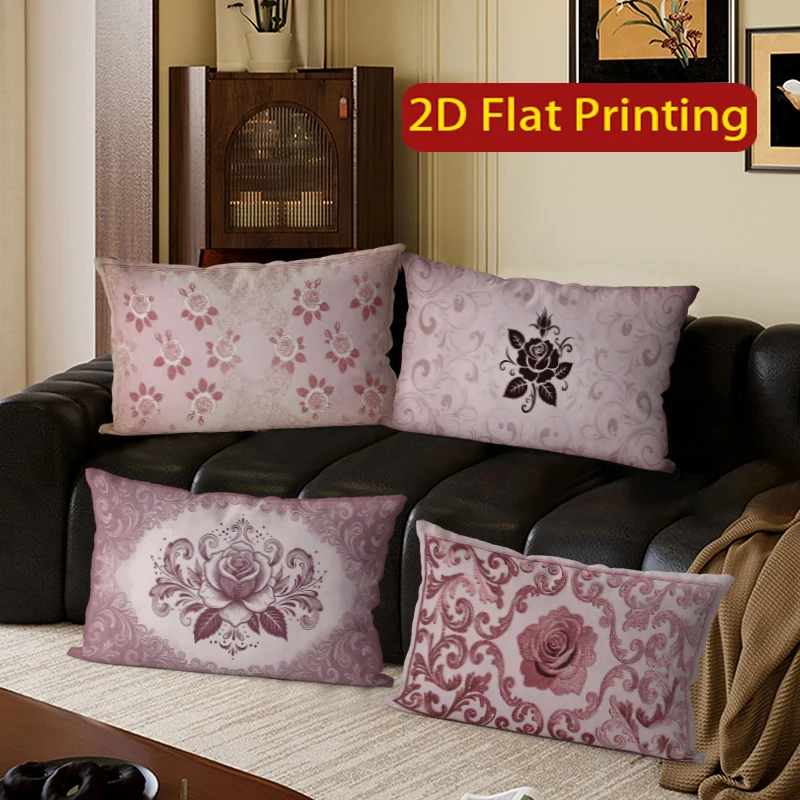 Vintage Rose Floral Rectangle Pillow Covers Suitable For Sofa Bedroom Car Pillow Cover Cushion Rectangular Back Cushion