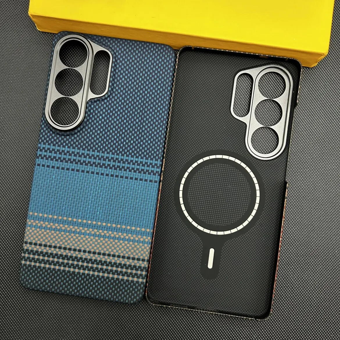 

Магнитный чехол из углеродного волокна для Samsung Galaxy S26 Ultra, ультратонкий, приятный на ощупь, с поддержкой беспроводной зарядки Magsafe, металлическая защита для объектива