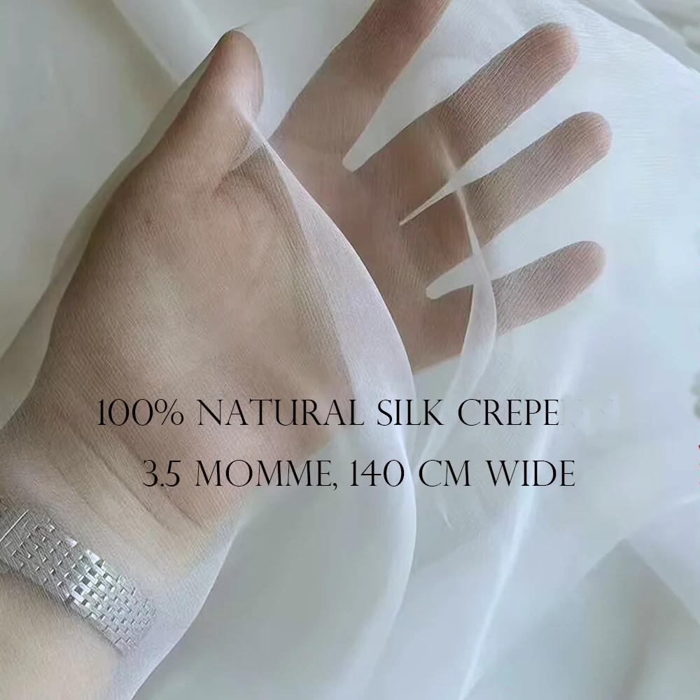 55'' Wide 3.5 Momme Super Thin Ivory White Silk Gauze Voile Headscarves Veils Shawls Diy Crafts Fabric Silk Crepe