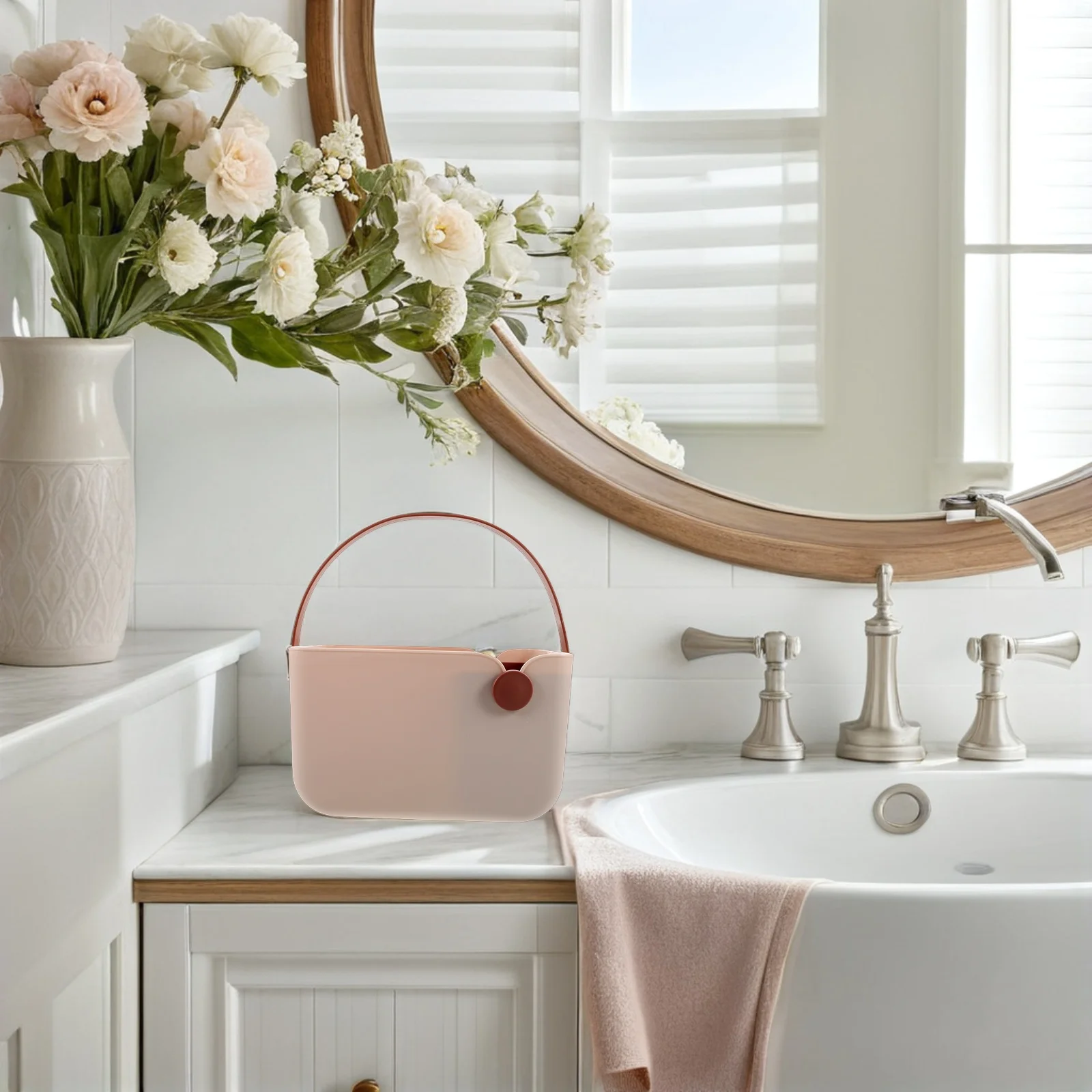 

Bathroom Basket Storage Plastic Nordic Style Portable Handle Shower Organizer for Toiletries Makeup Kitchen Essentials