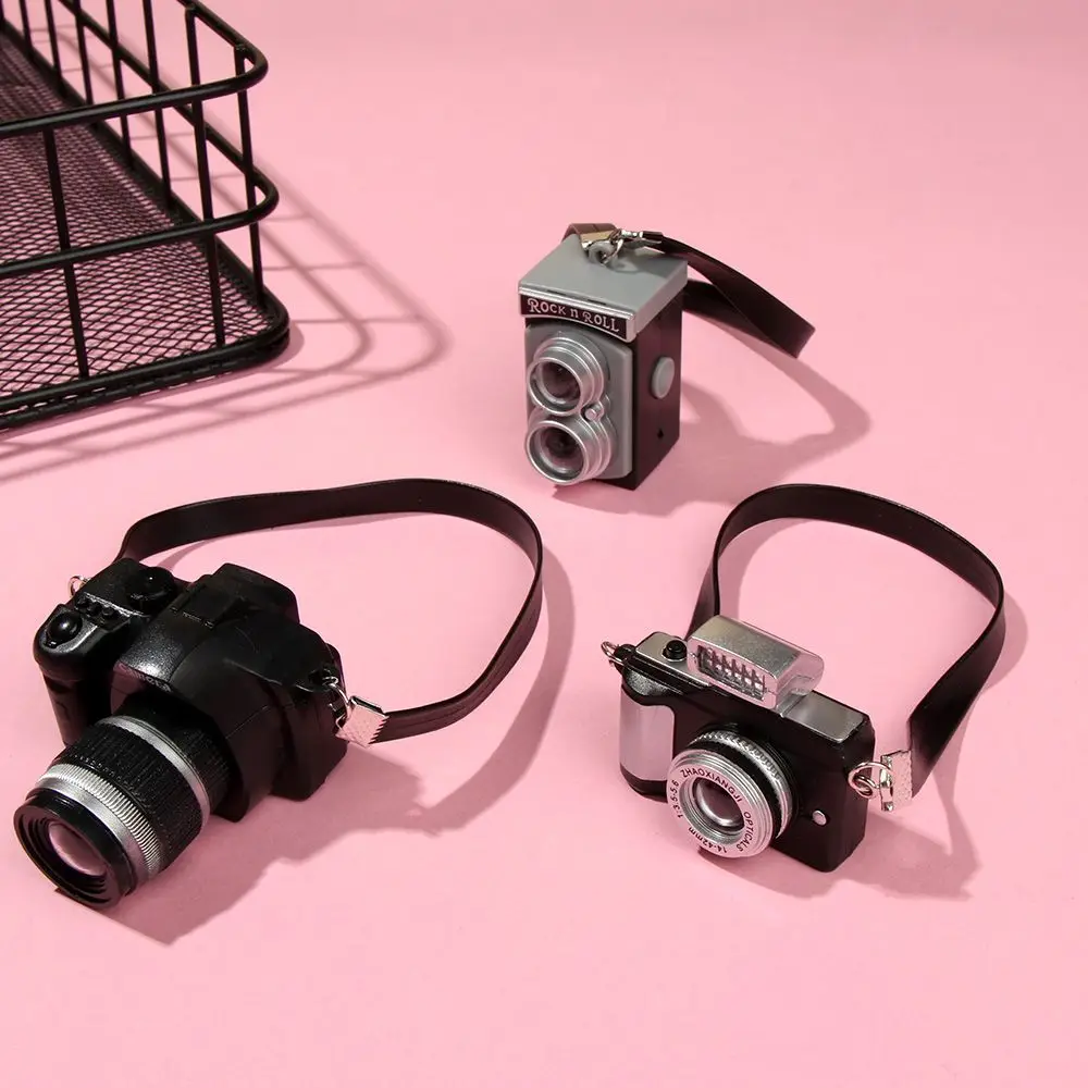 Fashion   Mini SLR Shutter And Flash Miniature Dolls Camera Digital Camera Model With Black Belt