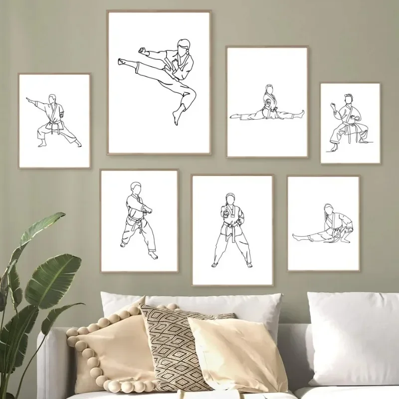 Taekwondo Karate Sport Line Martial Gift Wall Art Posters Minimalist Print Canvas Painting for Living Room Modern Home Decor