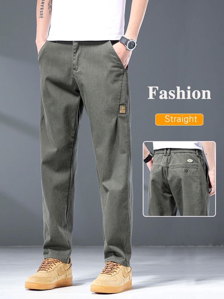 

2024 Autumn New Men's Cargo Pants Cotton Stretch Solid Color Straight Casual Pant Trousers Male Brand Clothing