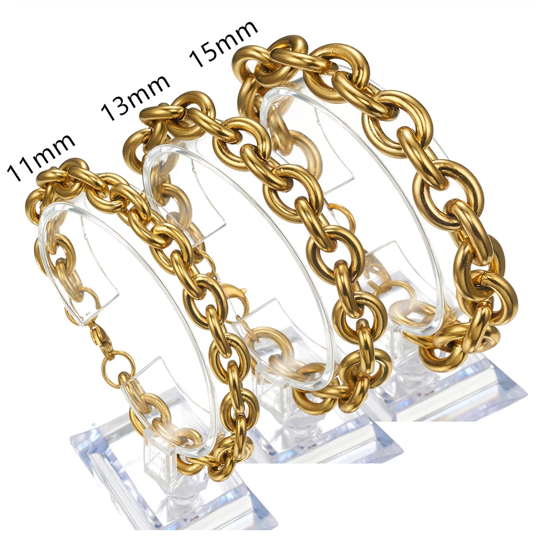 11/13/15mm Wide Stainless Steel Gold Color Cuban Link Chain Men Women Bangle Bracelet Jewelry Gifts