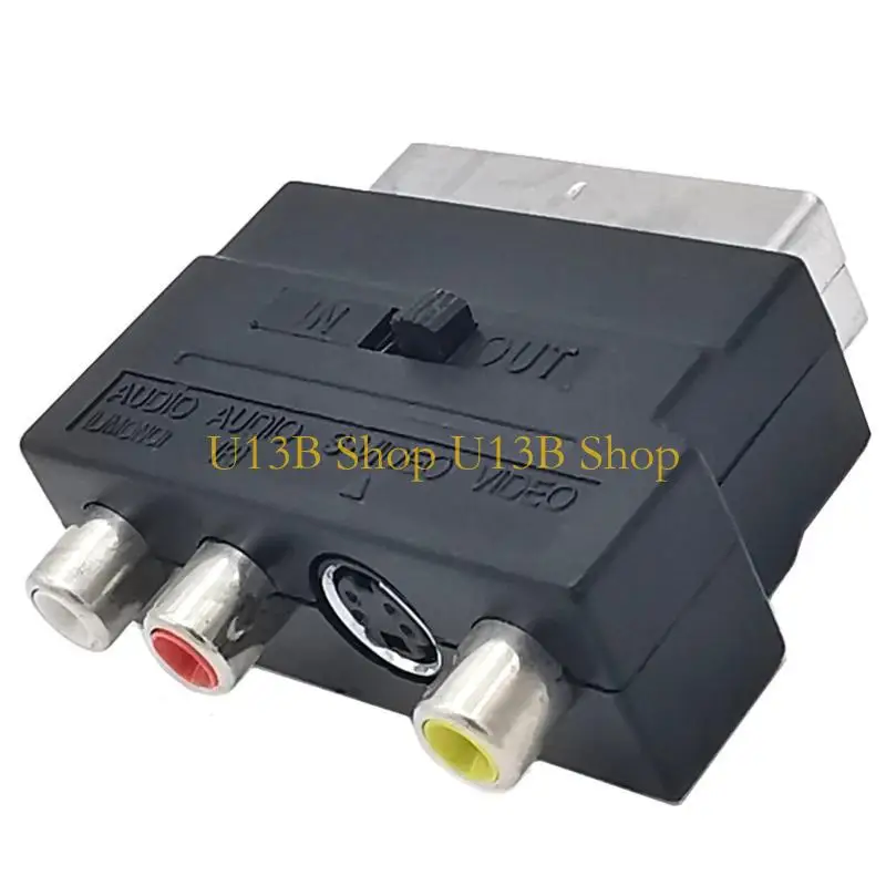 Conector enchufe del convertidor SCART U13B 21p Adaptador SCART a 3RCA con interruptores convertidor