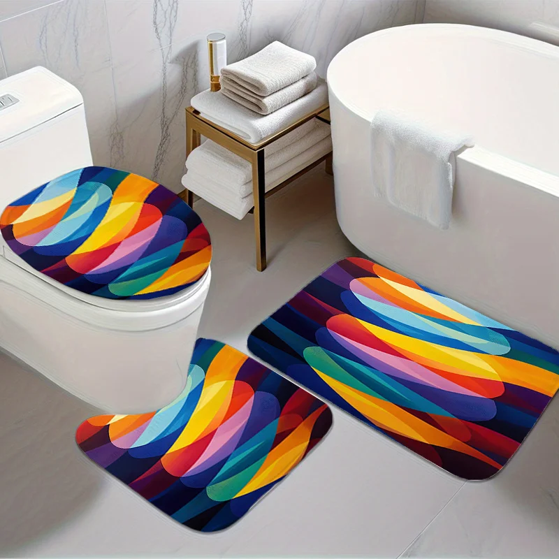 Vibrant Abstract Bathroom Mat Set 3pcs Home Decor Luxury Bath Mat Floor Mat for Master Bathroom Tropical Modern Design