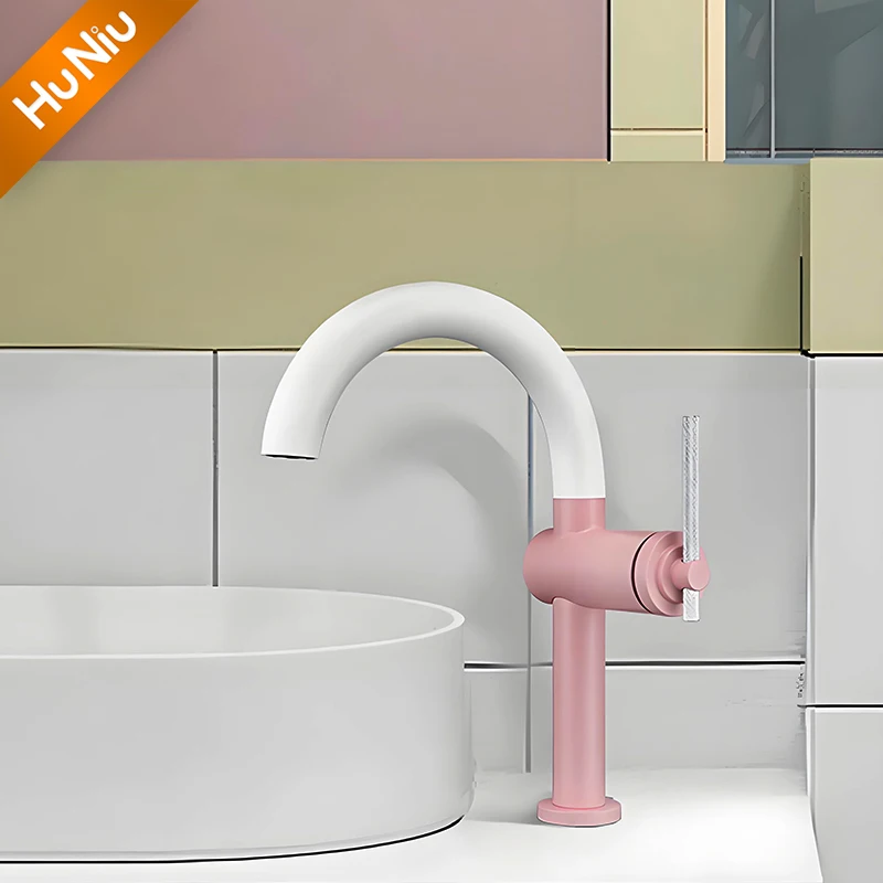 Huniu Bathroom Faucets Brass Basin Mixer Sink Faucet Gourmet Basin Faucet Washbasin Tapware Hot Cold Water Tap Red Grey