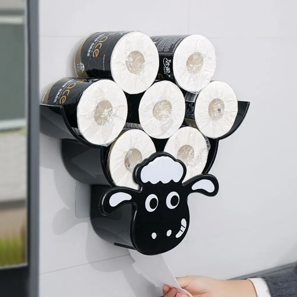 

Punch-free Sheep Toilet Paper Holder Cute and Fun Styling Buckle Design Toilet Paper Roll Holder PP Large Capacity
