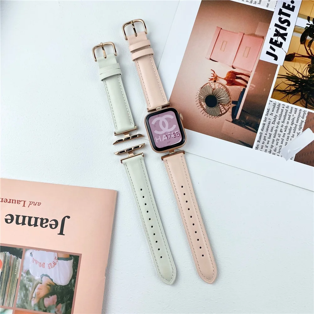 High-end Cowhide Leather+Stainless Steel Watchbands for Iwatch Series Ultra 8 749mm 45mm Soft Watch Strap for Apple 40mm 41mm