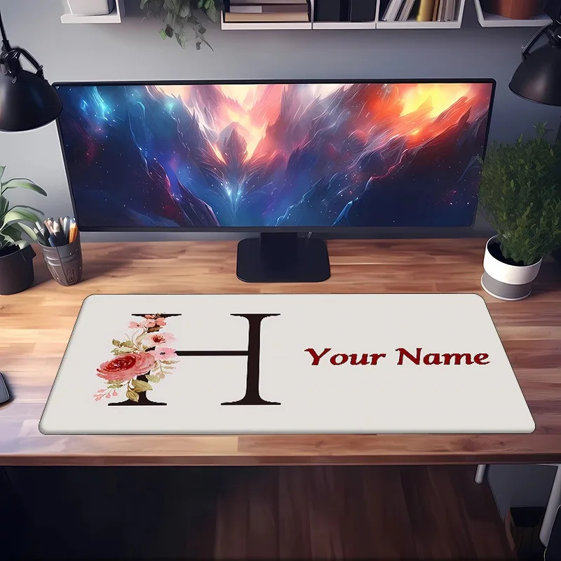 Personalized Custom Desk Mat With Letter H Pattern, Slip Resistant Rubber Base Comfortable For Long Work Game