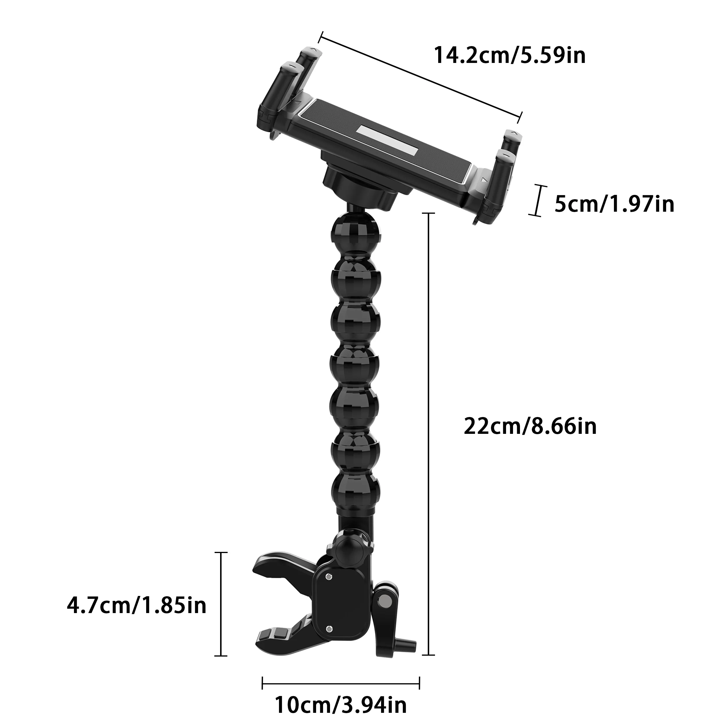 Microfone flexível, suporte de música e suporte para tablet, compatível com todos os tablets e smartphones de 4,7 a 15 polegadas