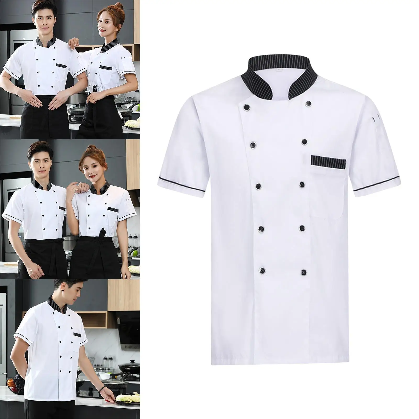 Restaurant Work Short Sleeved Uniform And Durable Fabric For Chefs And Durable. Double Breasted Is Black 3XL