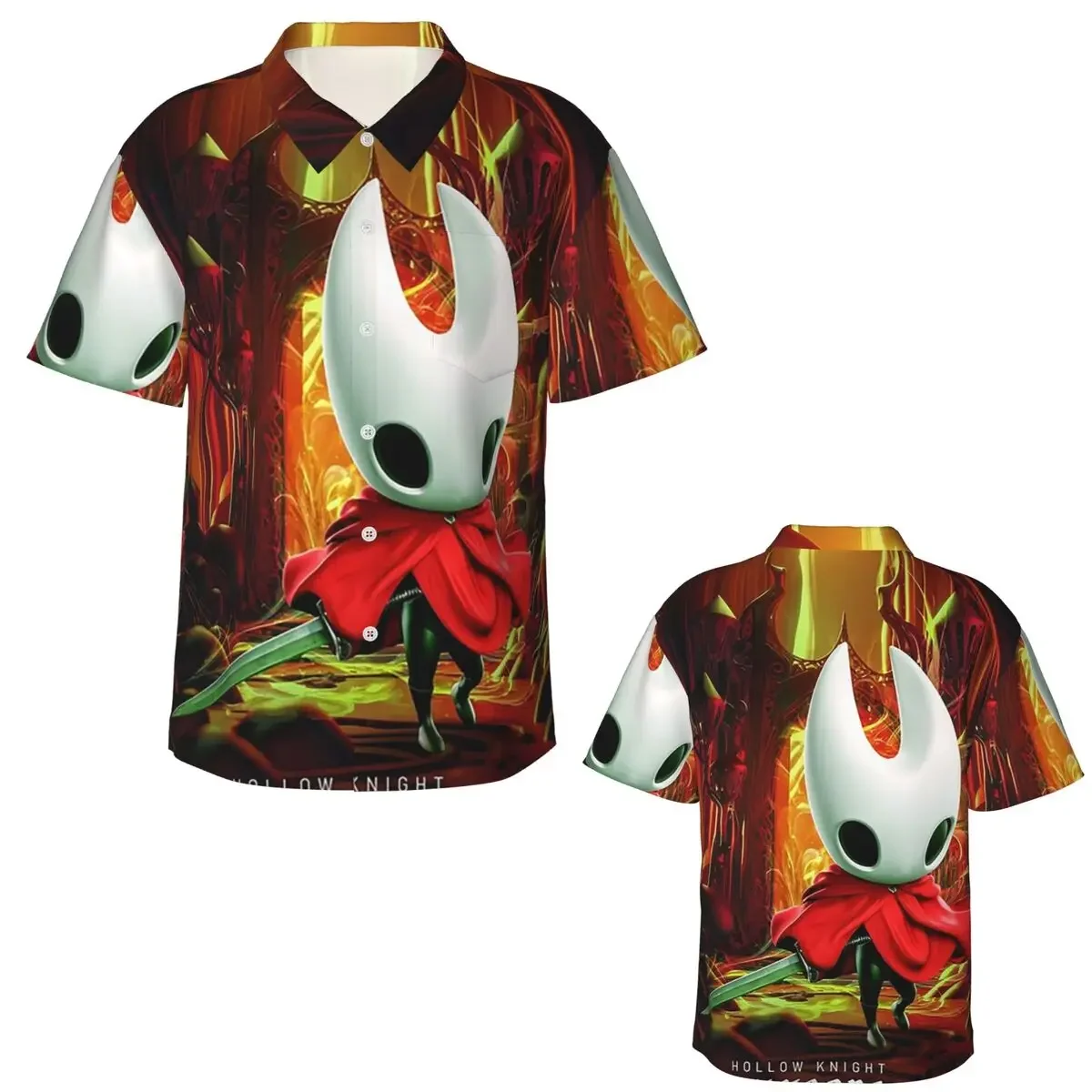 Hollow Knight Silksong Hawaiian Shirts Casual Men Short Sleeve Shirt for Summer Beach Men's Lapel Tops
