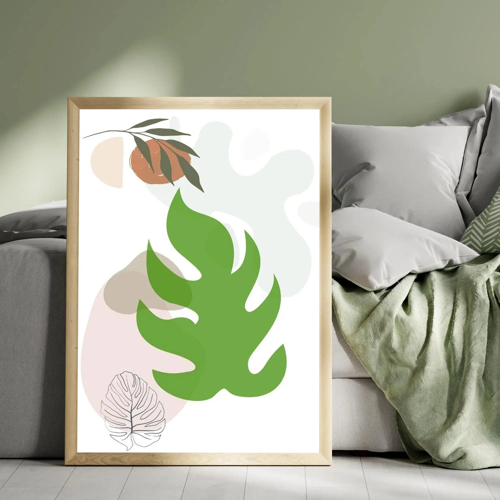 Plakat w stylu nowoczesnej sztuki w kolorze oliwkowej zieleni Organiczne kształty abstrakcyjne wydruki artystyczne Nowoczesny i stylowy wystrój domu Obraz na płótnie plakat artystyczny