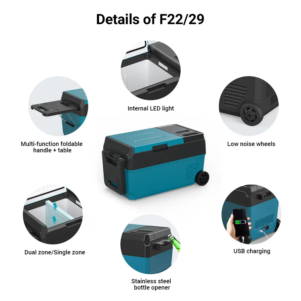 Portable Dual-Use 24V/12V Car Fridge Solar Powered Freezer Durable Wheels & Compressor Plastic Material for Car Camping Cooling