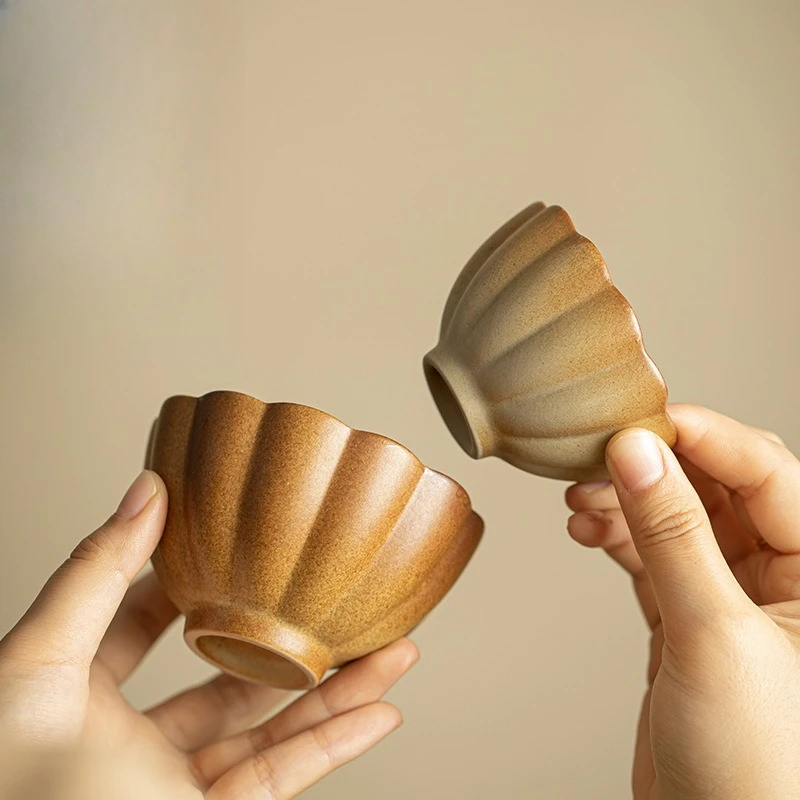 Natural Clay Petal Tea Cup Master Cup Home Use Large Coarse Clay Cup for Tea Brewing Milk Tea Cup Kung Fu Tea Set Tasting Cup