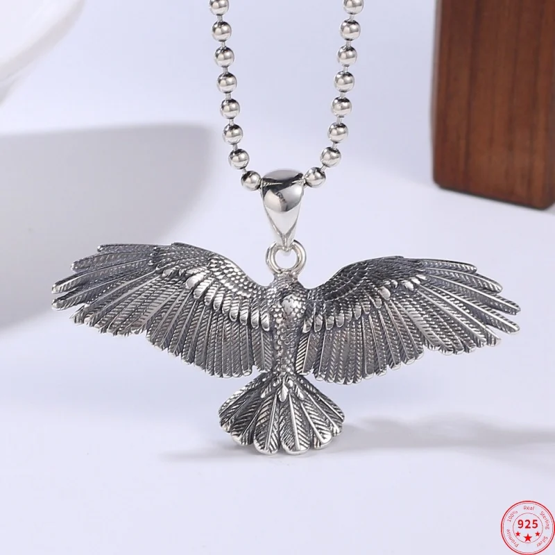 S925 Sterling Silver Charms Pendants for Women Men New Fashion Relief The Eagle Expanded its Wings Punk Jewelry Wholesale