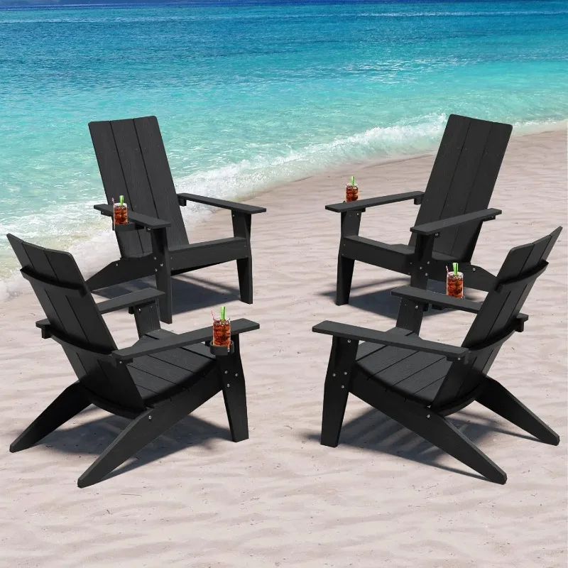 

Set of 4 Weather Resistant with Cup Holder Oversized Plastic Fire Pit Chairs Plastic Outdoor Chairs for Fire Pit Area Seating