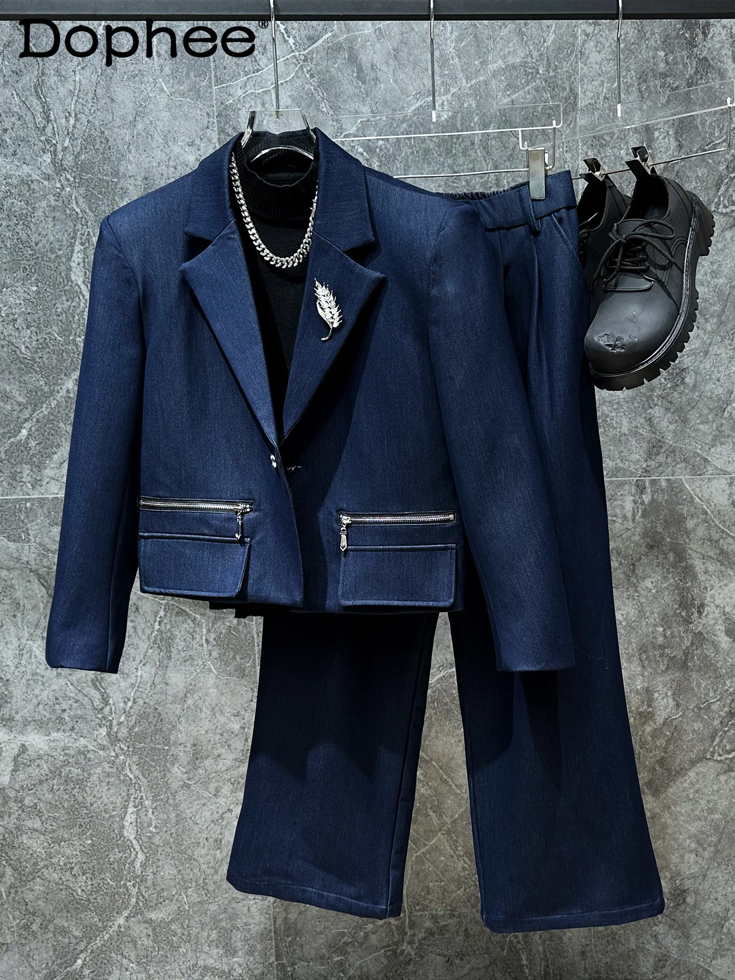 

Korean Version Ins Fashion Trend Short Jacket Metal Design Sense Handsome Autumn New Casual Suit for Men