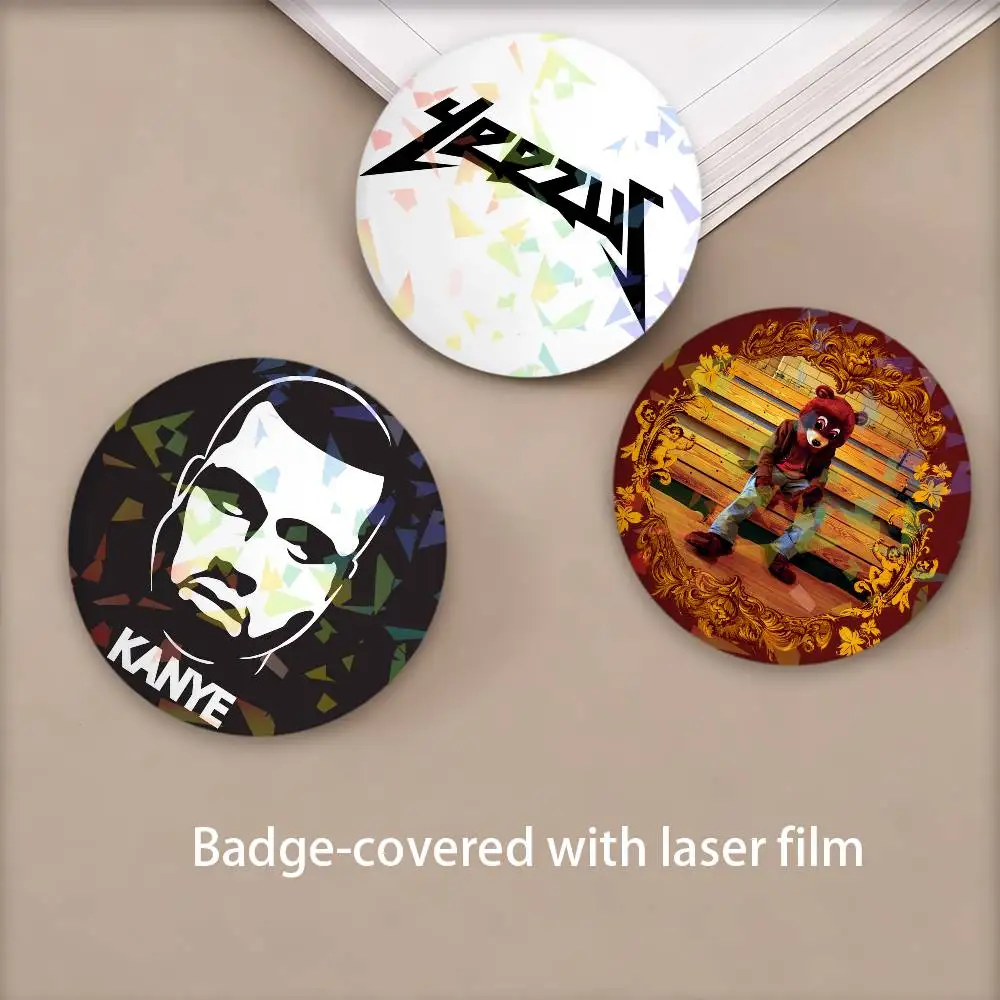 Fashion Rapper K-KaNYe-E W-WeSt-T Round Badge for Backpack Accessories Laser Lapel Pins Jewelry Gifts