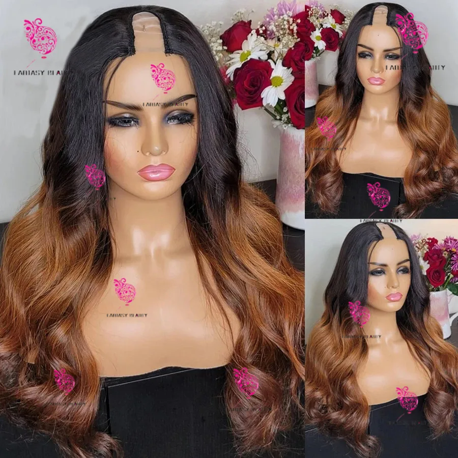 

Gradient body wave wig U Part Glue free wig Women's Bone Straight V Part Length 10-26 inches Remy wig 100% human hair