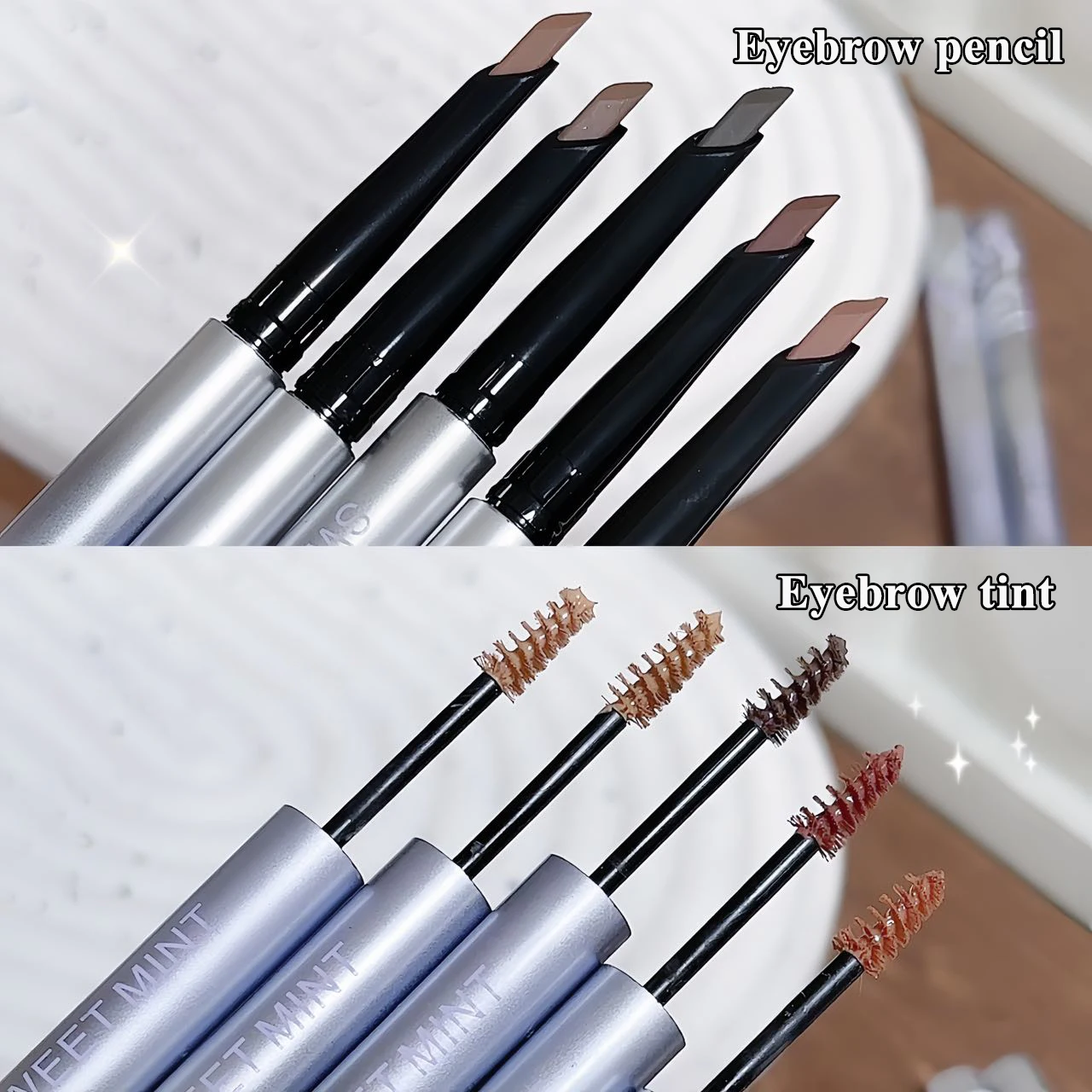 2-in-1 Dual-Ended Eyebrow Pencil & Tinting Mascara, Sweet Mint Natural Smooth,  Waterproof, Long-Lasting, SmudgeProof  Eyemakeup
