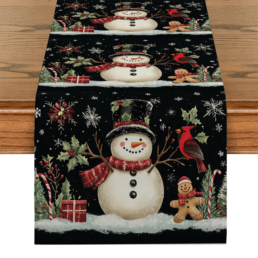 Christmas Snowman Presents Table Runner Kitchen Dining  Table Decoration for Indoor Outdoor Home Table Runners Dining Long Cloth