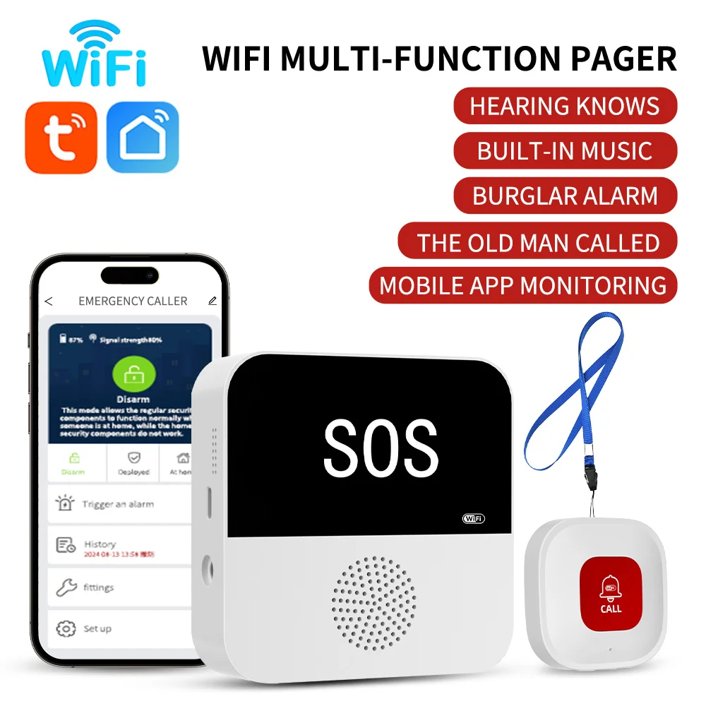 

Умный многофункциональный беспроводной Wi-Fi пейджер для пожилых людей, кнопка вызова SOS, система аварийного медицинского оповещения для пациентов пожилых людей