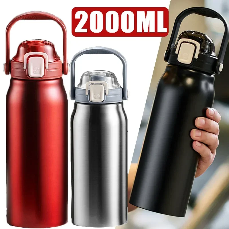 

2L Tumbler Thermo Bottle Large Capacity With Straw Stainless Steel Thermal Water Bottle Cold and Hot Thermo Cup Vacuum Flask Gym