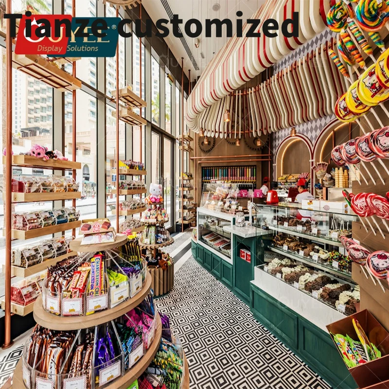 

Customized-Sugar Store Fixture Sweet Shop Counter Design Chocolate Display Shelf Candy Shop Interior Design