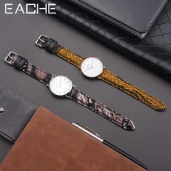 EACHE Tweed Watch Straps Wool Cloth Herringbone Pattern Watchband Genuine Leather Band 18mm 20mm 22mm